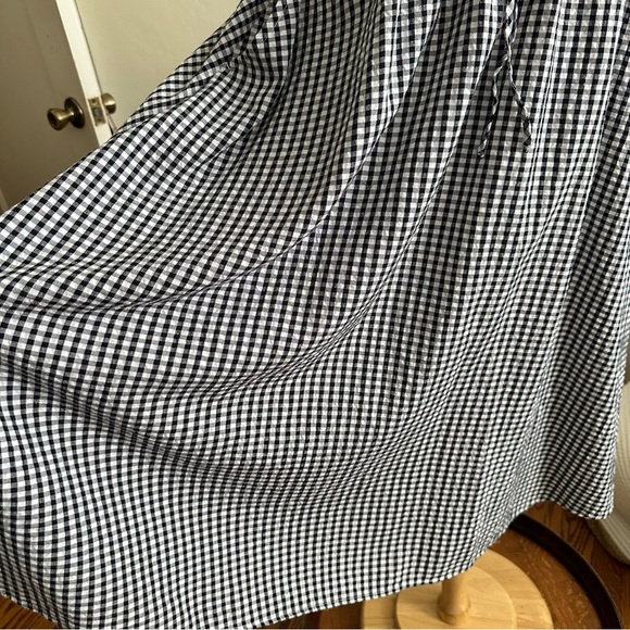 LOFT Black & White Gingham Crossover Back MIDI Dress Pockets Sleeveless Summer S - Picture 12 of 16